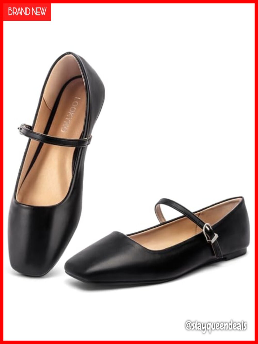 Women's Faux Leather Mary Jane Flats Closed Square Toe Buckle Strap Ballet